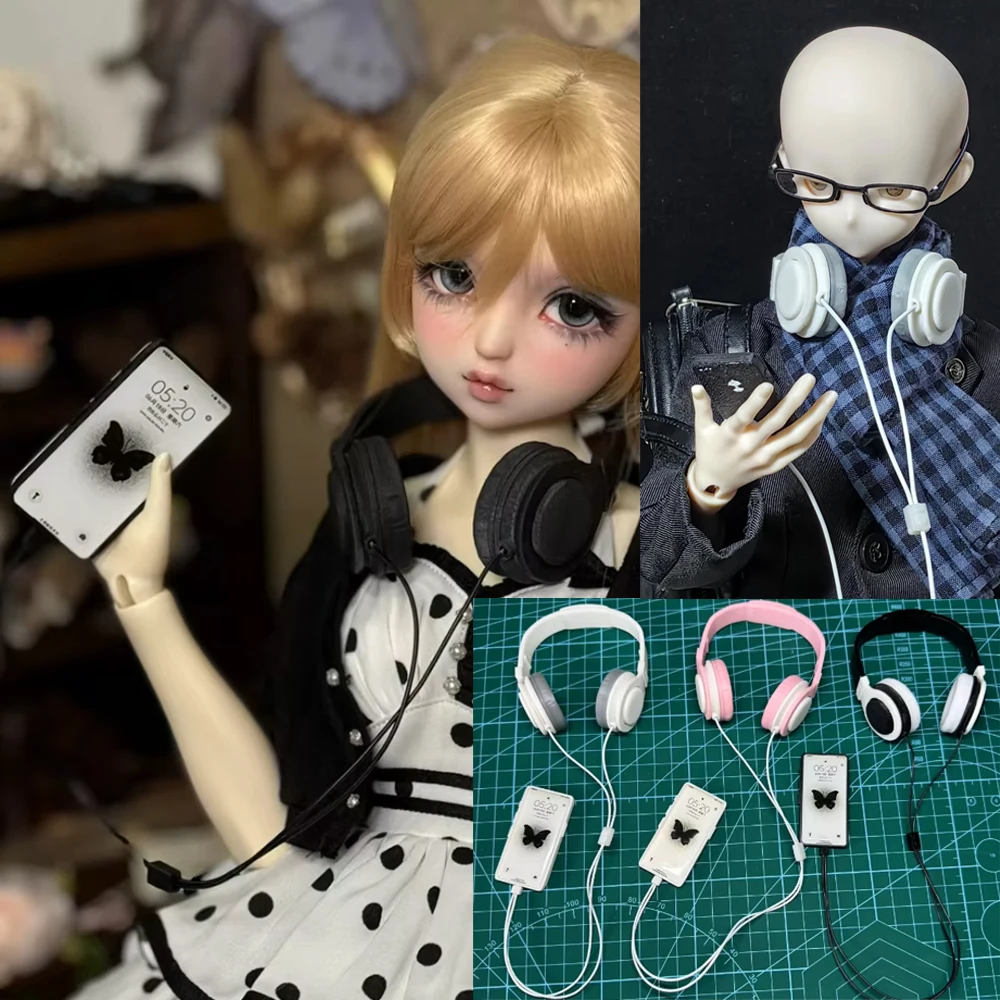 D09-P331 Handmade Toy 1/6 1/4 1/3 BJD Doll Accessories Photo Props White Black Phone and Line Set
