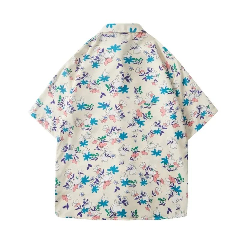 Men's Summer Vintage Floral Print Streetwear Y2K Harajuku Shirt Youth Casual Lapel Short Sleeve Loose Handsome Tops Ropa Hombre