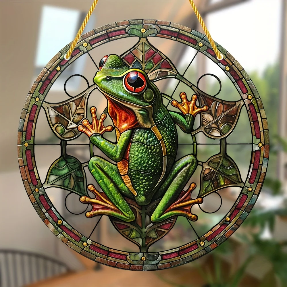 Charming Frog Stained Glass Window Hanging - Acrylic Light Catcher For Indoor&Outdoor Decor,Perfect For Garden,Patio,Porch,Home