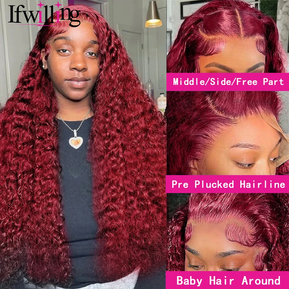 Burgundy 13x6 HD Lace Frontal Human Hair Wig Deep Wave Wig Human Hair 99j HD Lace Frontal Wig 13x6 Colored Human Hair Wigs