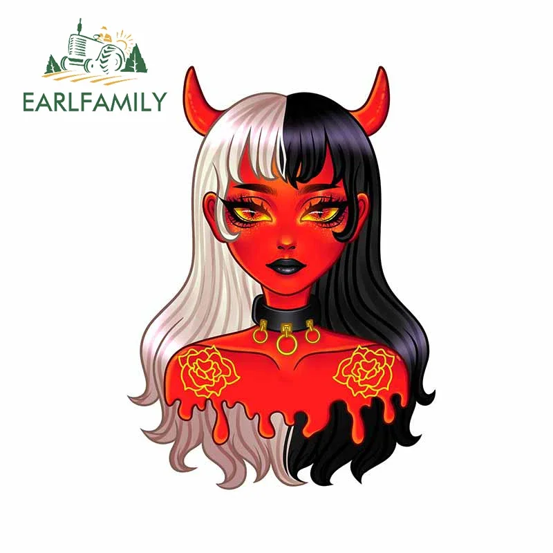 EARLFAMILY 13cm x 9.6cm Red Demon Peek Car Stickers Graffiti Vinyl Material Tattoo Decal Personality Refrigerator Helmet Decor