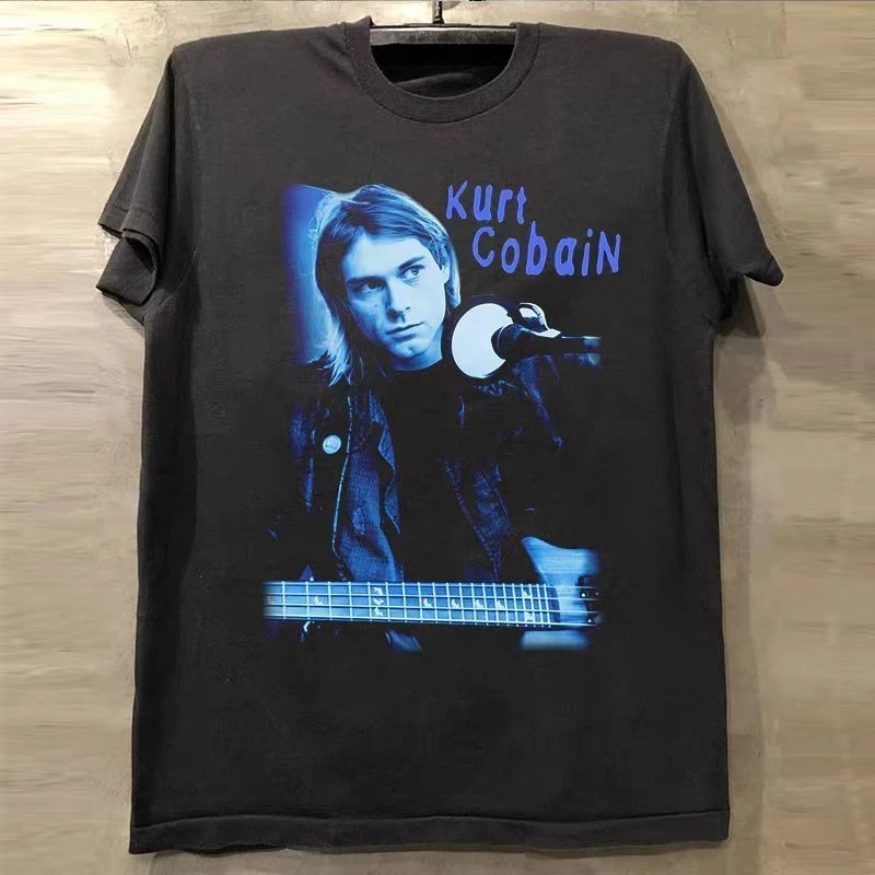 كورت كوبين الشباب كورت كوبين صورة الرجال والنساء الصيف قصيرة الأكمام تي شيرت شيك الثقيلة العصرية العلامة التجارية الأمريكية تي شيرت ريترو