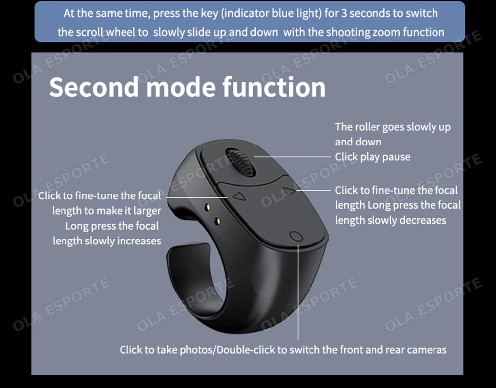 Fernbedienung Kabelloser Bluetooth-Rollring für Fingerspitzen, tragbare mobile Maus, Video-Automatik-Seitenwechsler, Browsing-Ring R12 – Detail 20