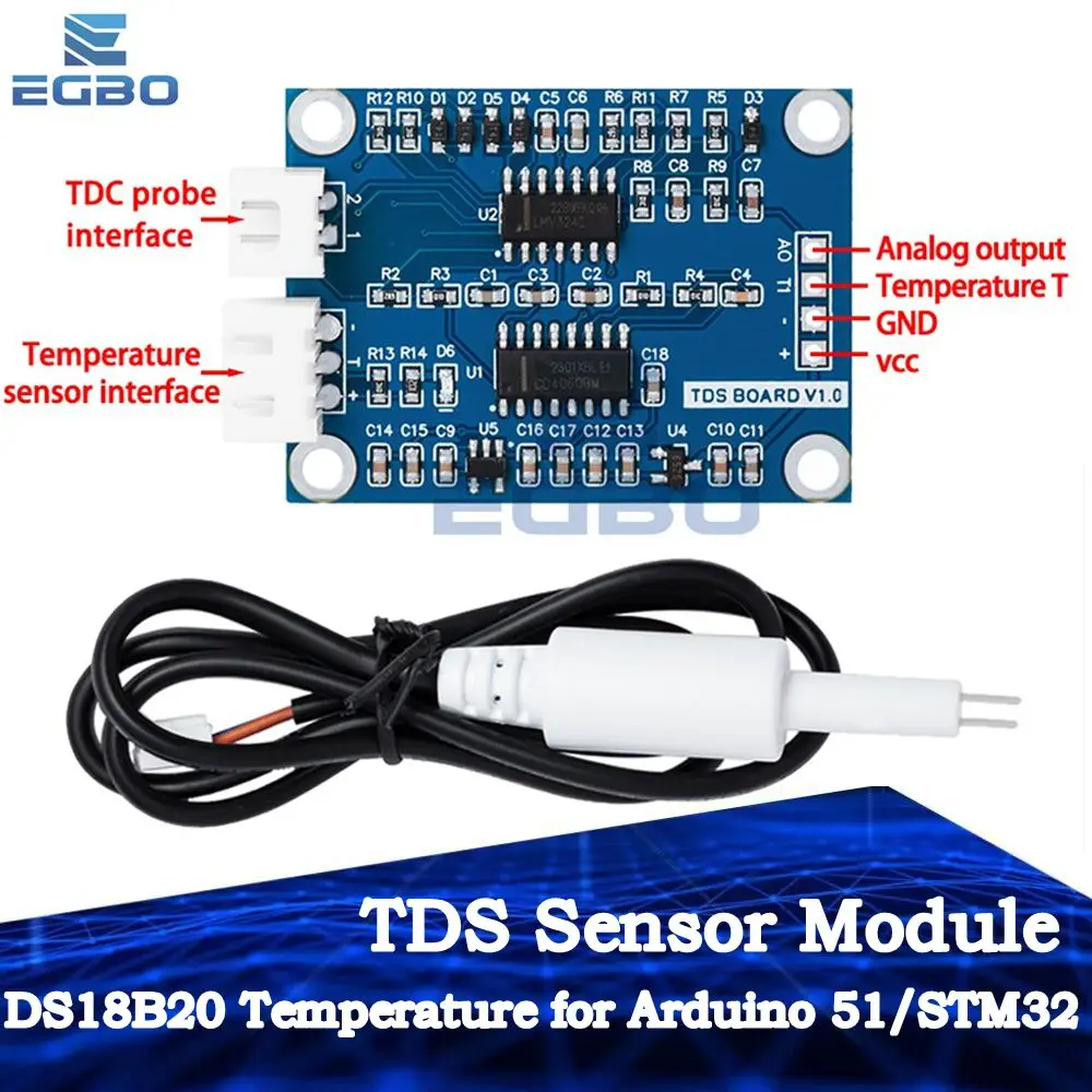 TDS Sensor Module Dissolved Solids Analog Signal Soluble Solid Water Quality Detection DS18B20 Temperature for Arduino 51/STM32