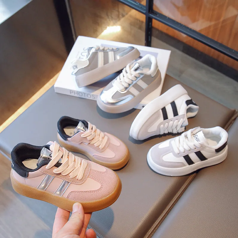 

Повседневная прогулочная обувь на мягкой подошве с плоской подошвой, дышащие детские кроссовки на шнуровке, нескользящая обувь для доски, новая детская спортивная обувь