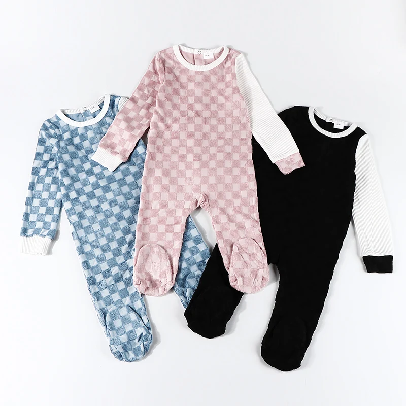 Baby romper kids clothes long sleeves colorblock footie baby overalls terry material boy/girl clothes for all season baby romper