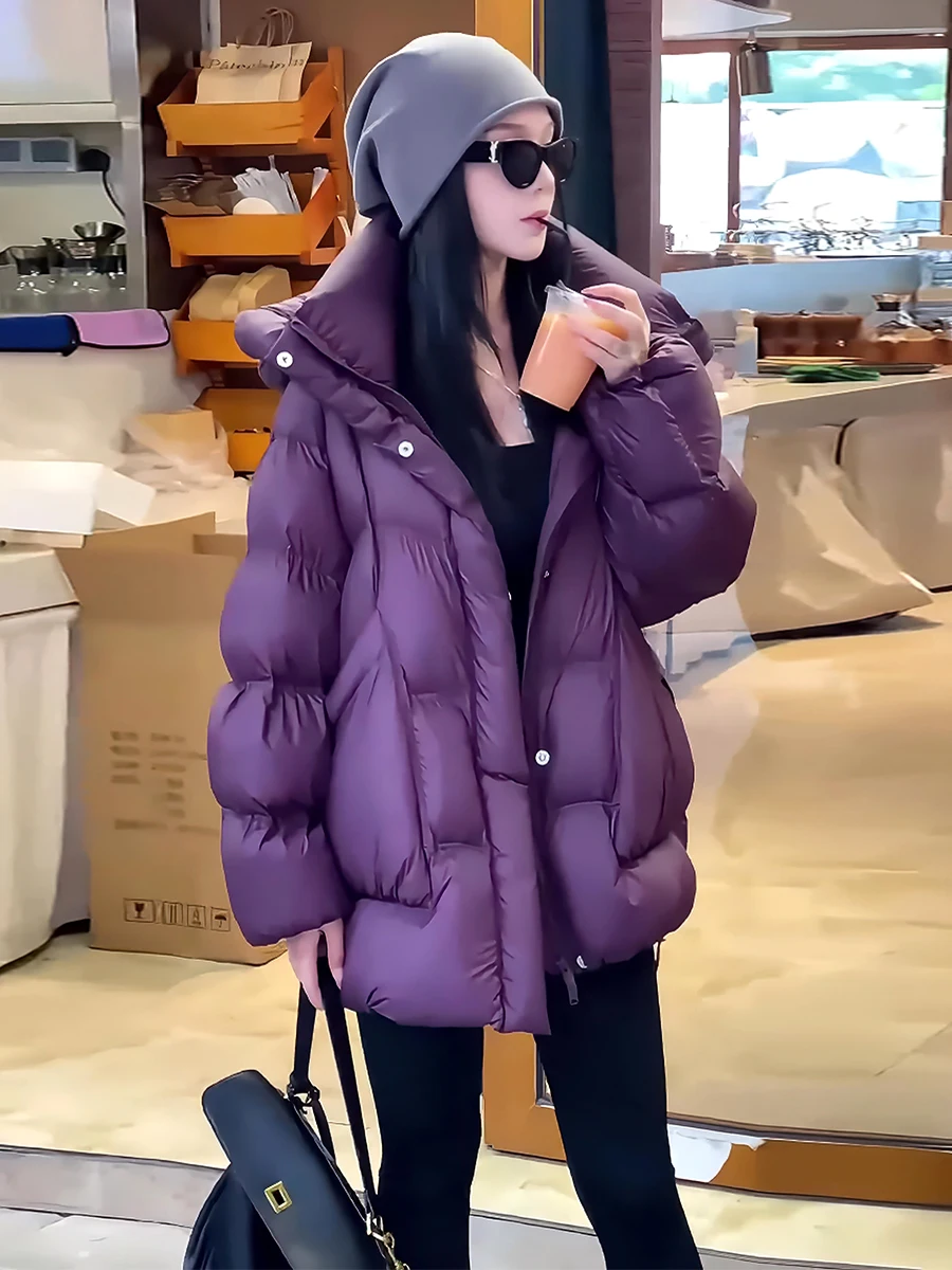 Chaqueta de Plumón para Mujer, Color Blanco, con Capucha, Abrigo de Invierno Cálido, Estilo Dulce y Elegante, Largo Regular, Sin Marca