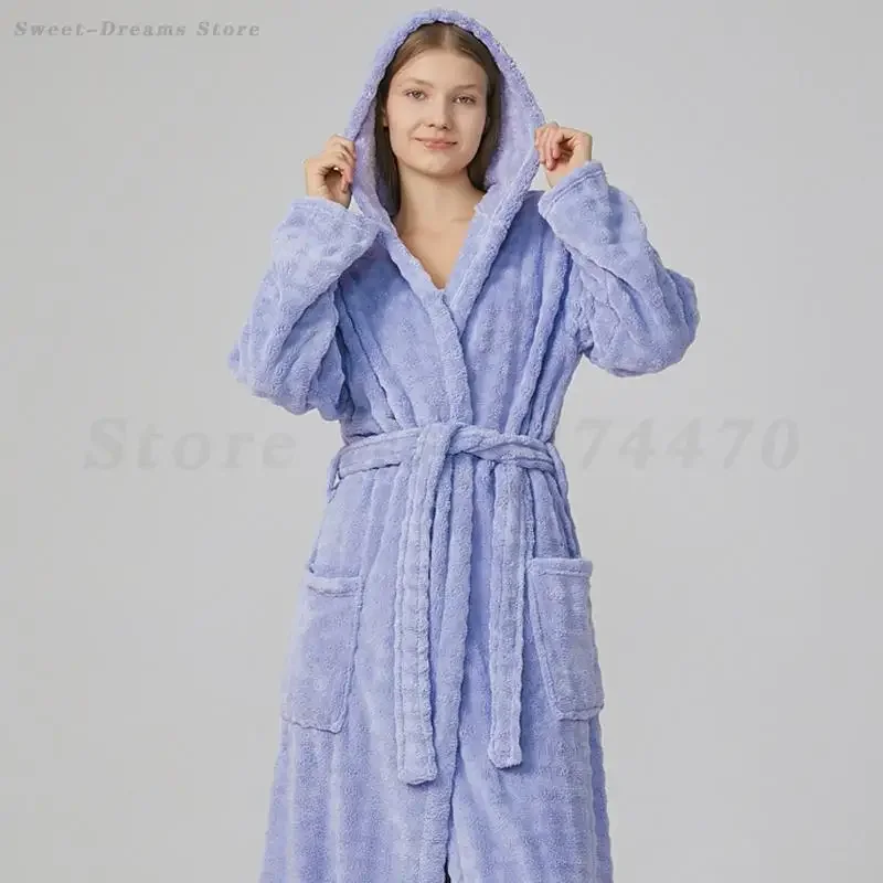 

Autumn Winter Flannel Nightgown Women's Hooded Robe Sleepwear Warm Bathrobe Kimono Nightwear Coral Fleece Home Clothes Pajamas