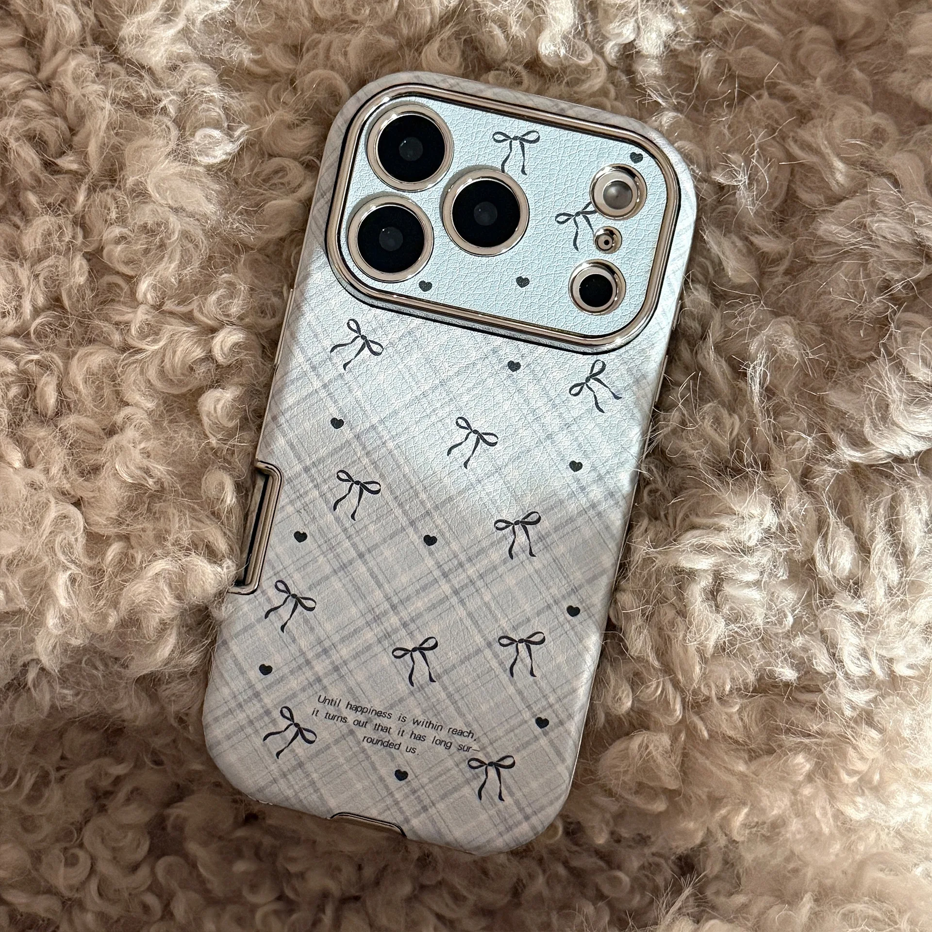 الكورية الرجعية منقوشة شبكة نمط Bowknot الجلود الملمس جراب هاتف آيفون 17 16 15 14 13 12 11 برو ماكس للصدمات لينة غطاء #5