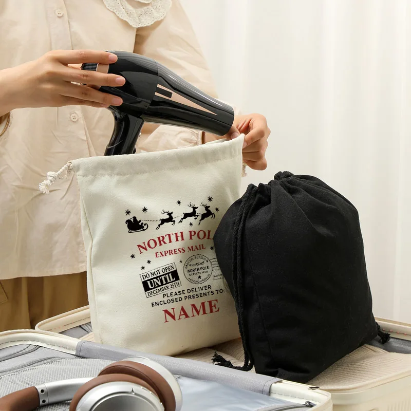 

Персонализированный мешок Санта-Клауса с оленями, рождественский подарочный мешок на шнурке для детей, мальчиков и девочек, праздничные украшения для вечеринок, принадлежности