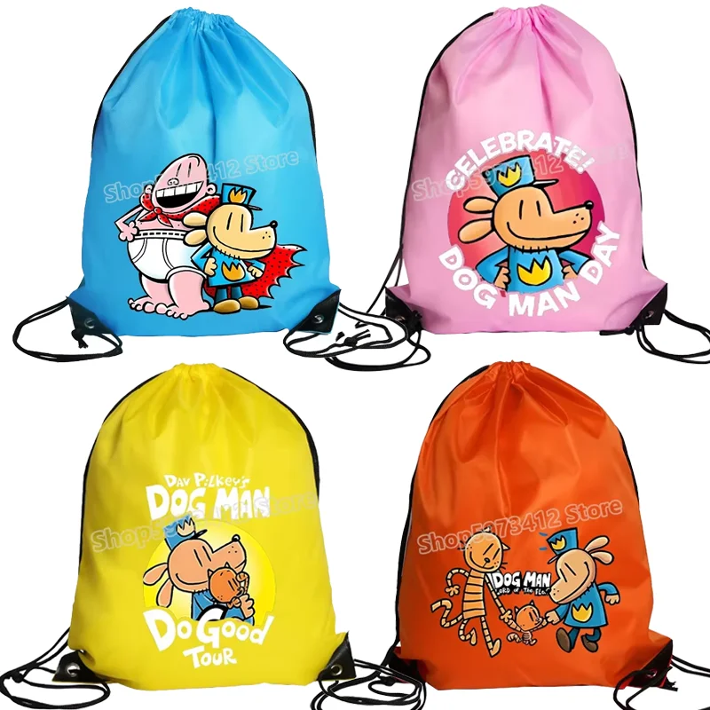 

Dog Man Drawstring Pockets Cartoon Tote Bag Character Print Large Capacity Drawstring Bags Watertight Shopping Knapsack Gift