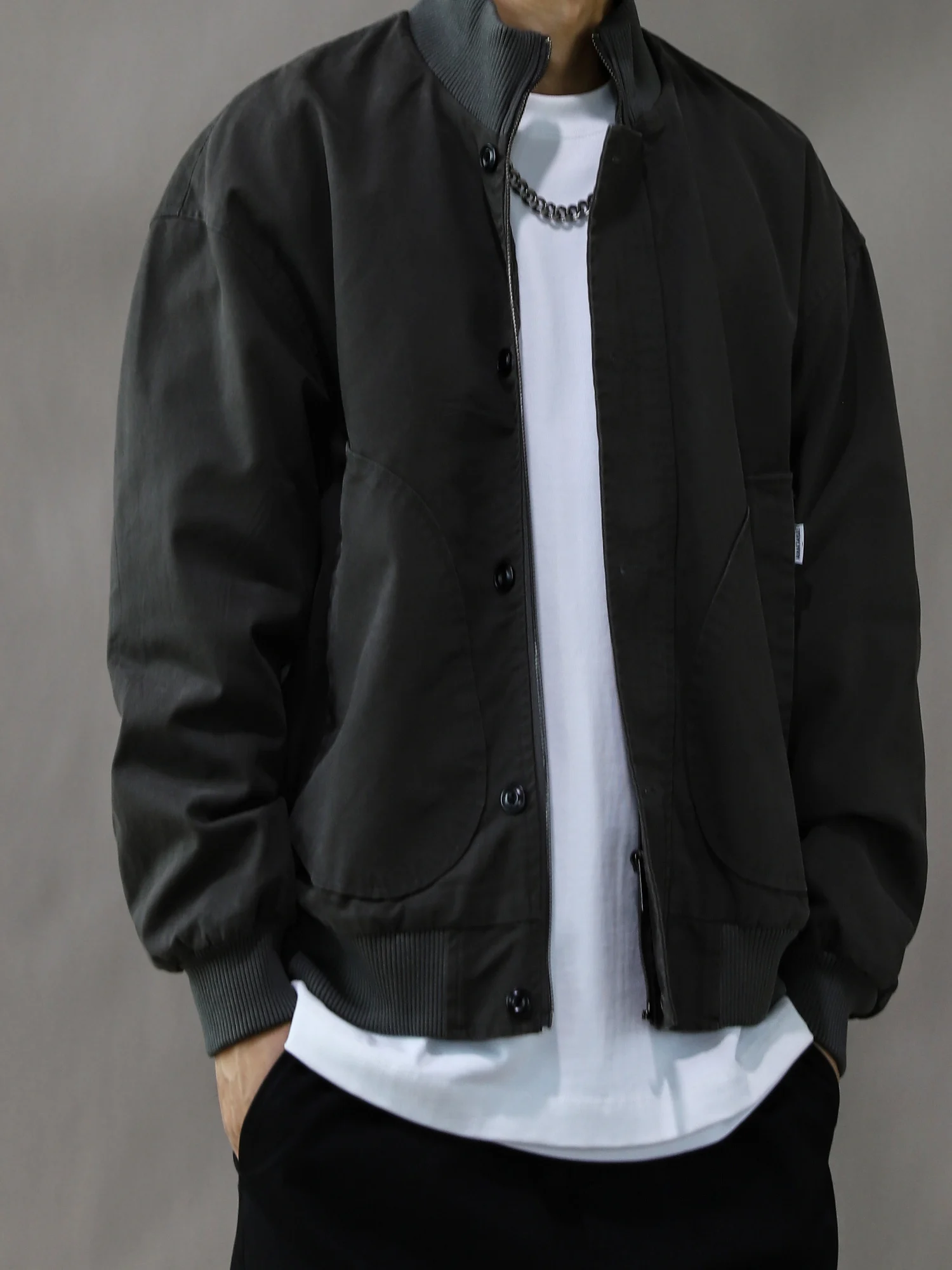 

American Retro Heavyweight Jaet Men's Spring Autumn Loose Casual 2025 New High Street Stand Collar Workwear Deep ey