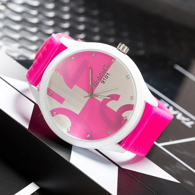 Womage Watch Women Silicone Sports Watches Fashion Cute Pink Big Number Quartz Wristwatches Women Ladies Gilrs Relogio Feminino