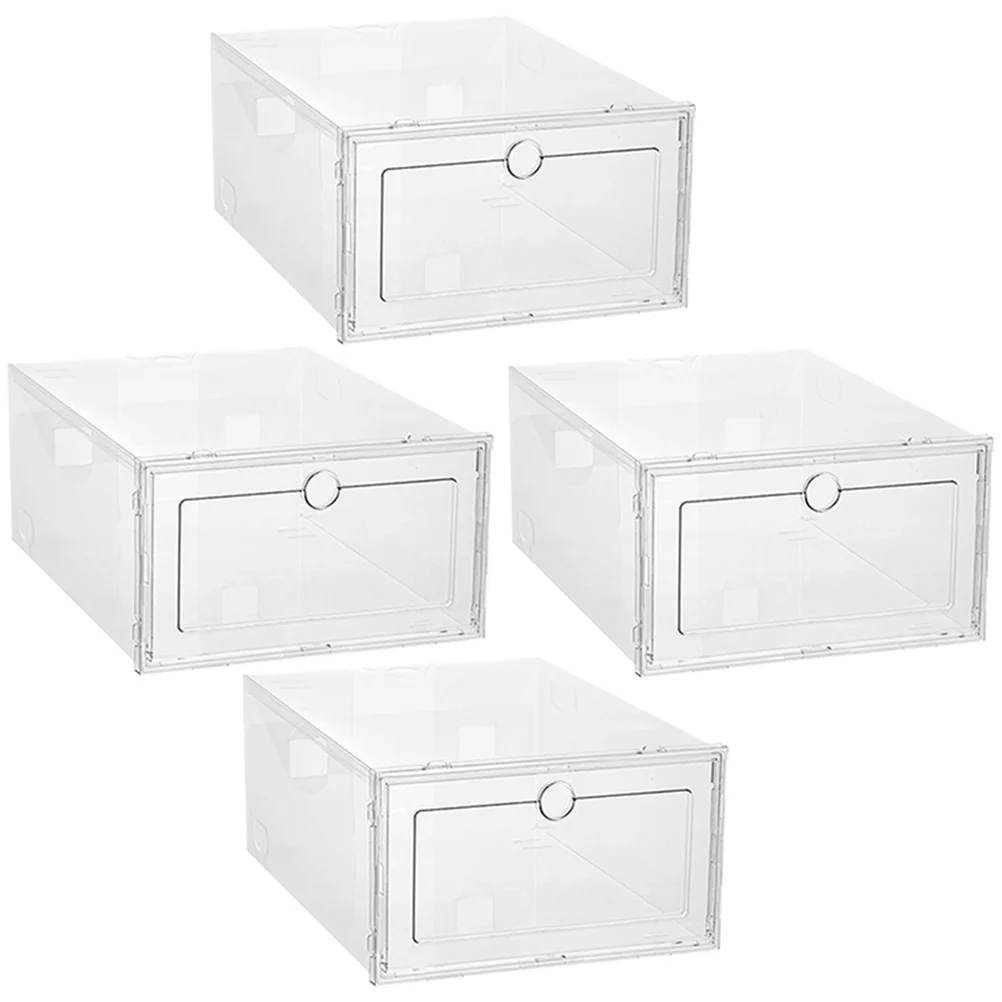 

4pcs Stackable Boxes Transparent Pp Storage Shoe Holder Box Organizer For Home Dorm Closet Shoe Rack Display Case
