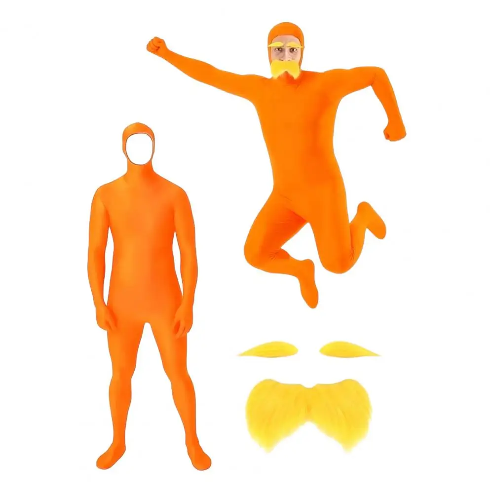 

Orange Theme Party Bodysuit Costume Set Includes Yellow Facial Hair For Halloween & Carnival Party Halloween Dress Up Costume