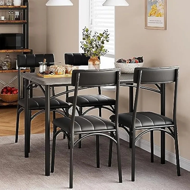 

Kitchen Table and Chairs, Rectangular Dining Room Table Set with 4 Upholstered Chairs, 5 Piece Kitchen Table Set