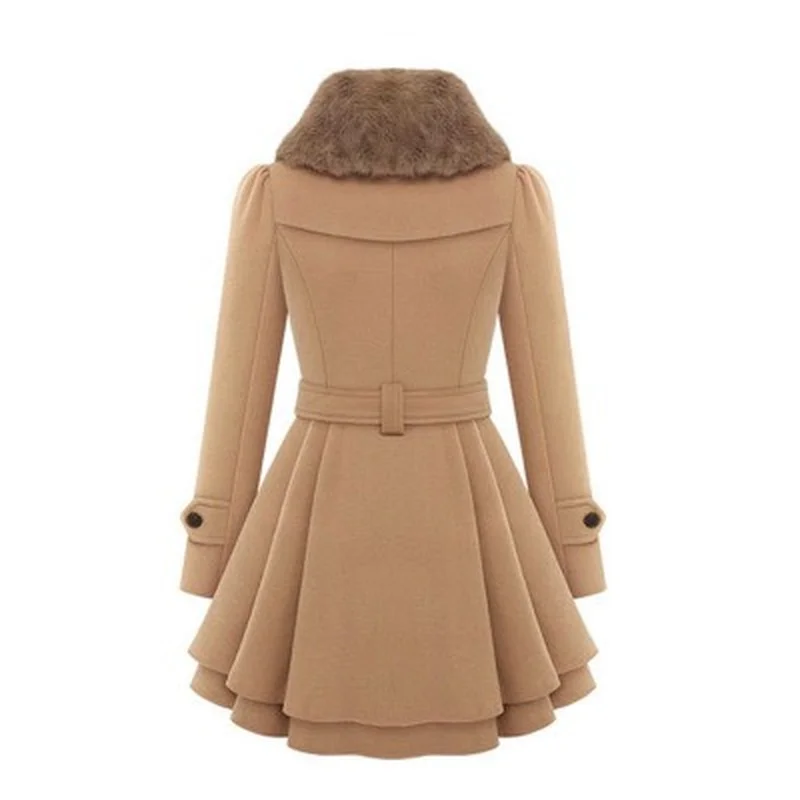 Women's Winter Slim Long Wool Sherpa Coat Double Breasted Padded Korean Cashmere Coat England Style Trench