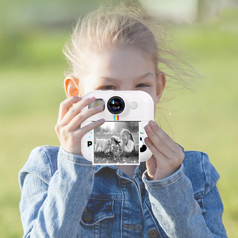 Mini appareil photo à impression instantanée pour enfants, écran 2.4 ", impression thermique, 3 rouleaux de papier d'impression, vidéo 48MP 1080P