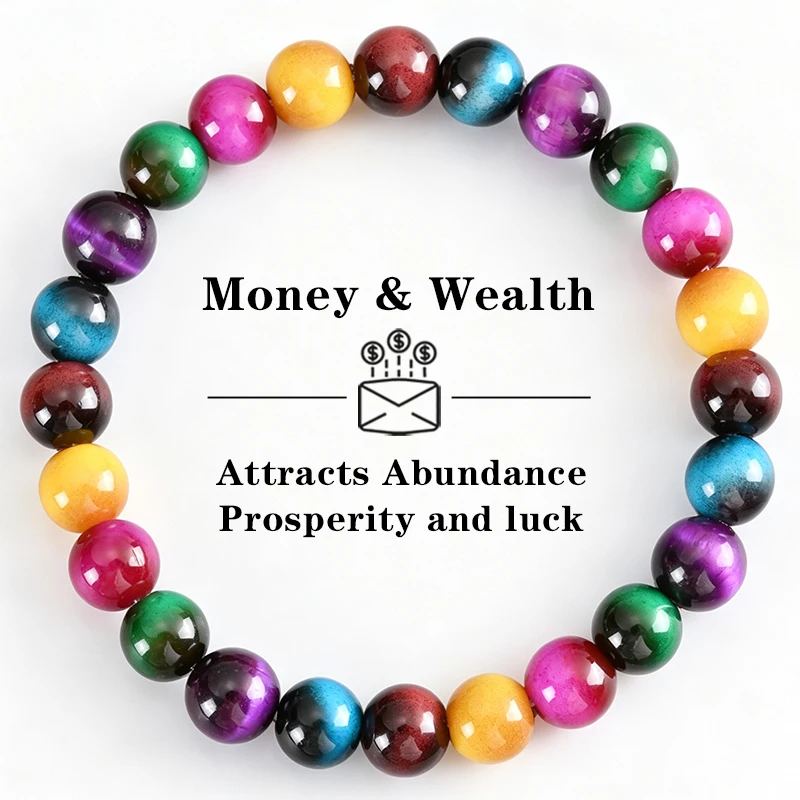 Tiger Eye Money Wealth Abundance Bracelet for Women Men Natural Luck Stretch Beaded Bracelet Meditation Spiritual Jewelry Gift