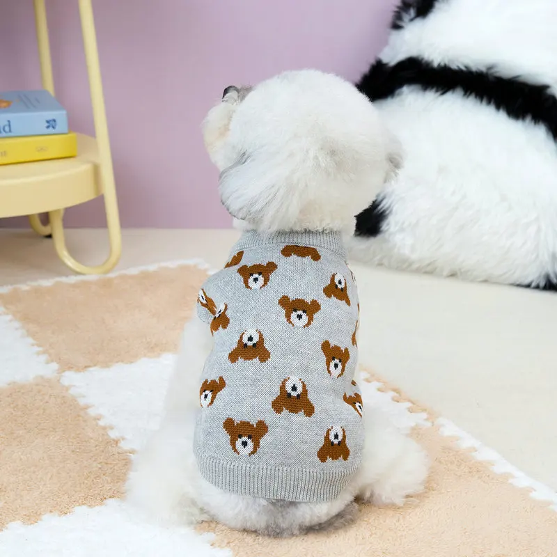 Pet Dog Sweater for Small Medium Dogs Puppy Cat Bear Pattern Cardigan Chihuahua Greyhound Clothes Coat Outfit Costume