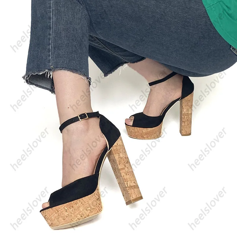 Ahhlsion New Arrival Women Sandals Waterproof Stable Chunky Heels Peep Toe Elegant Black Party Shoes Ladies Plus US Size 5-20