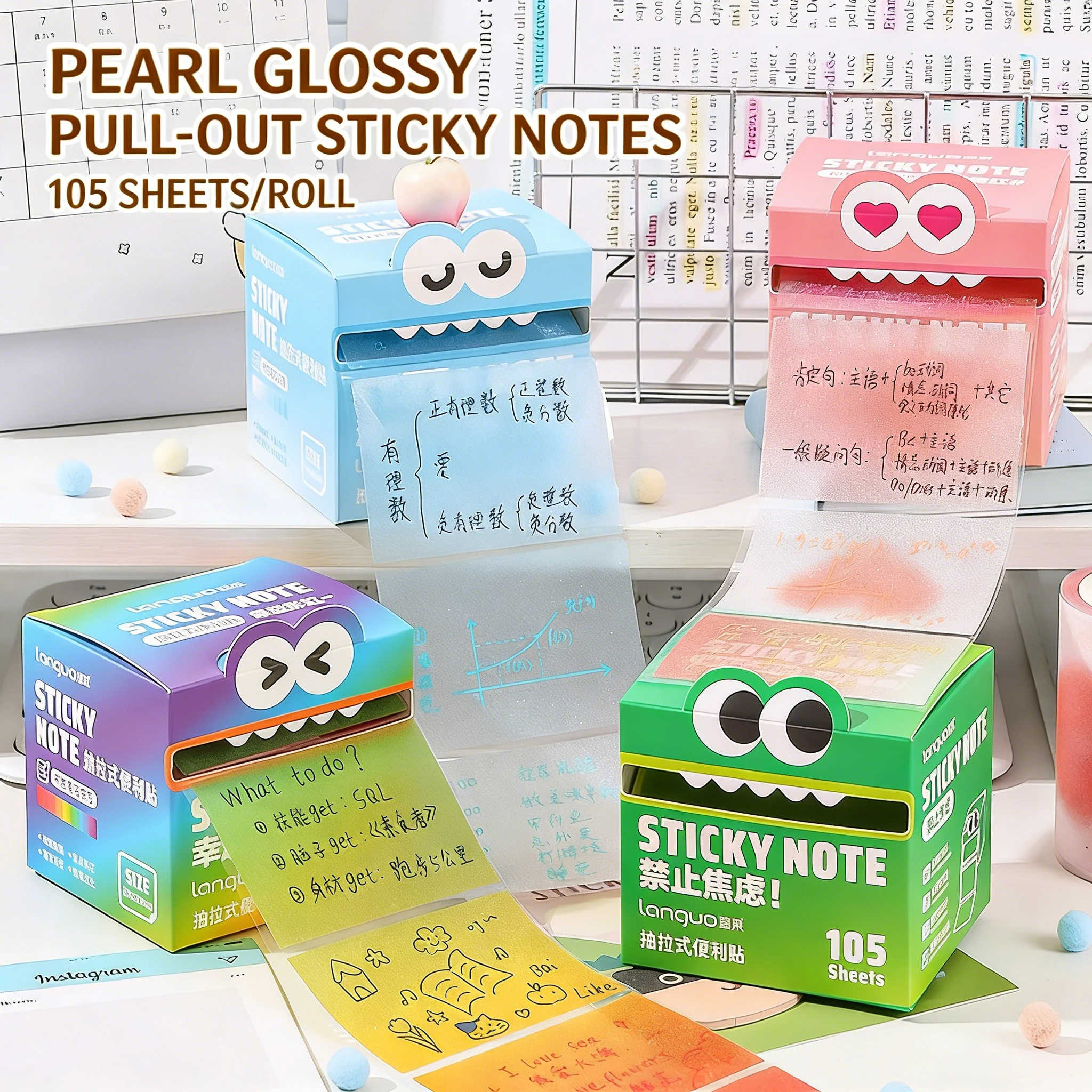 105/108 Sheets/ Roll Pull-out Sticky Notes Transparent Color Student Stationery DIY Handbook Colorful Cute Cartoon Sticky Notes