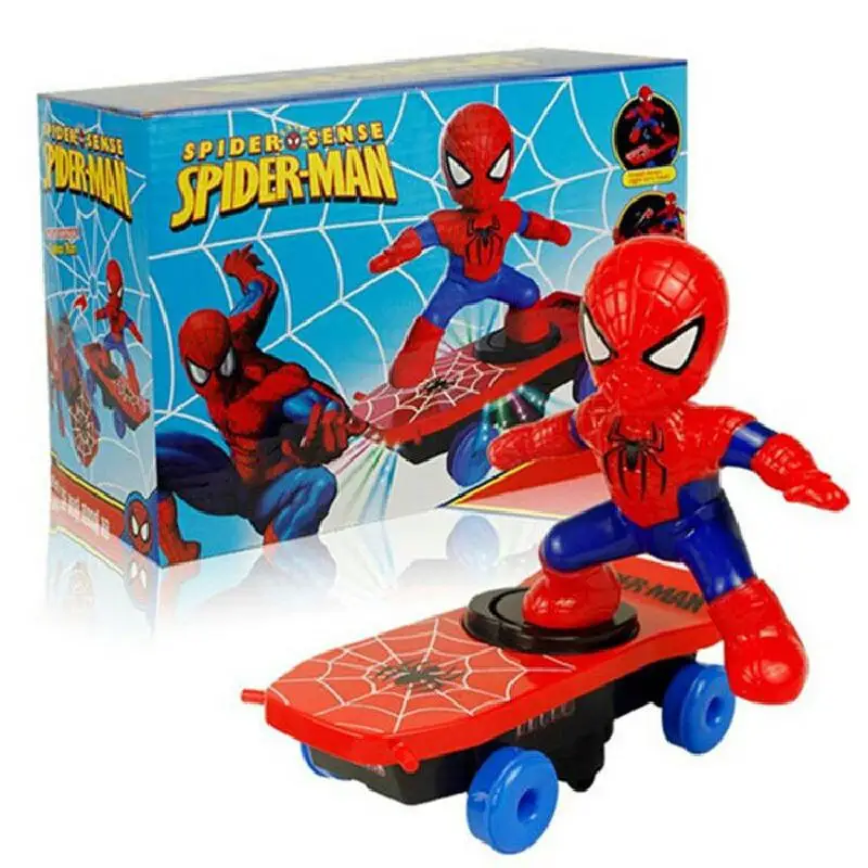 New The Avengers Spiderman Automatic Flip Rotation Skateboard Acousto-optic Car Electric Music Toy Stunt Scooters Christmas Gift