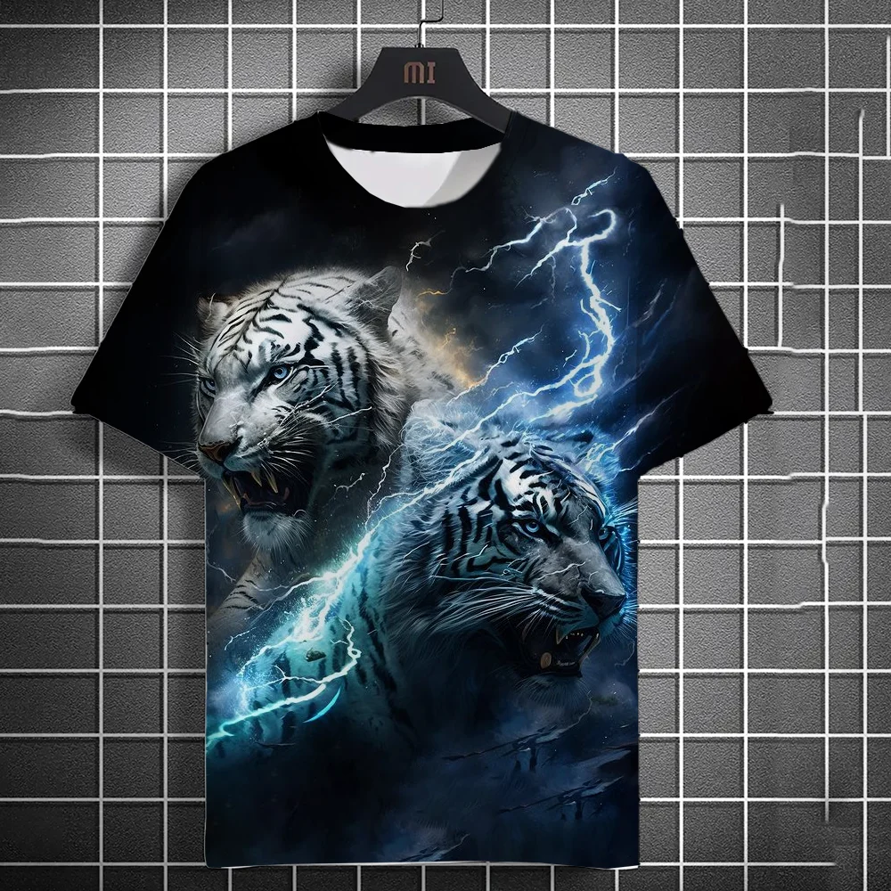 Animal Men's T-shirt 3d Tiger Print Men's Tops Casual Short Sleeve Simple T-shirt Summer Round Neck T-shirt Men's Ultra Clothing