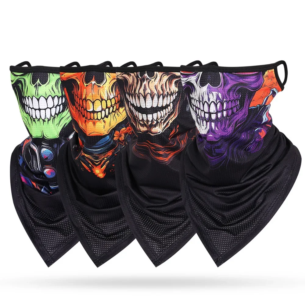 

Skull Printed Cycling Face Mask, Neck Face Cover,Hanging Ear Masks,Motorcycle Biker Neck Gaiter,Dry Quick Headgear, New