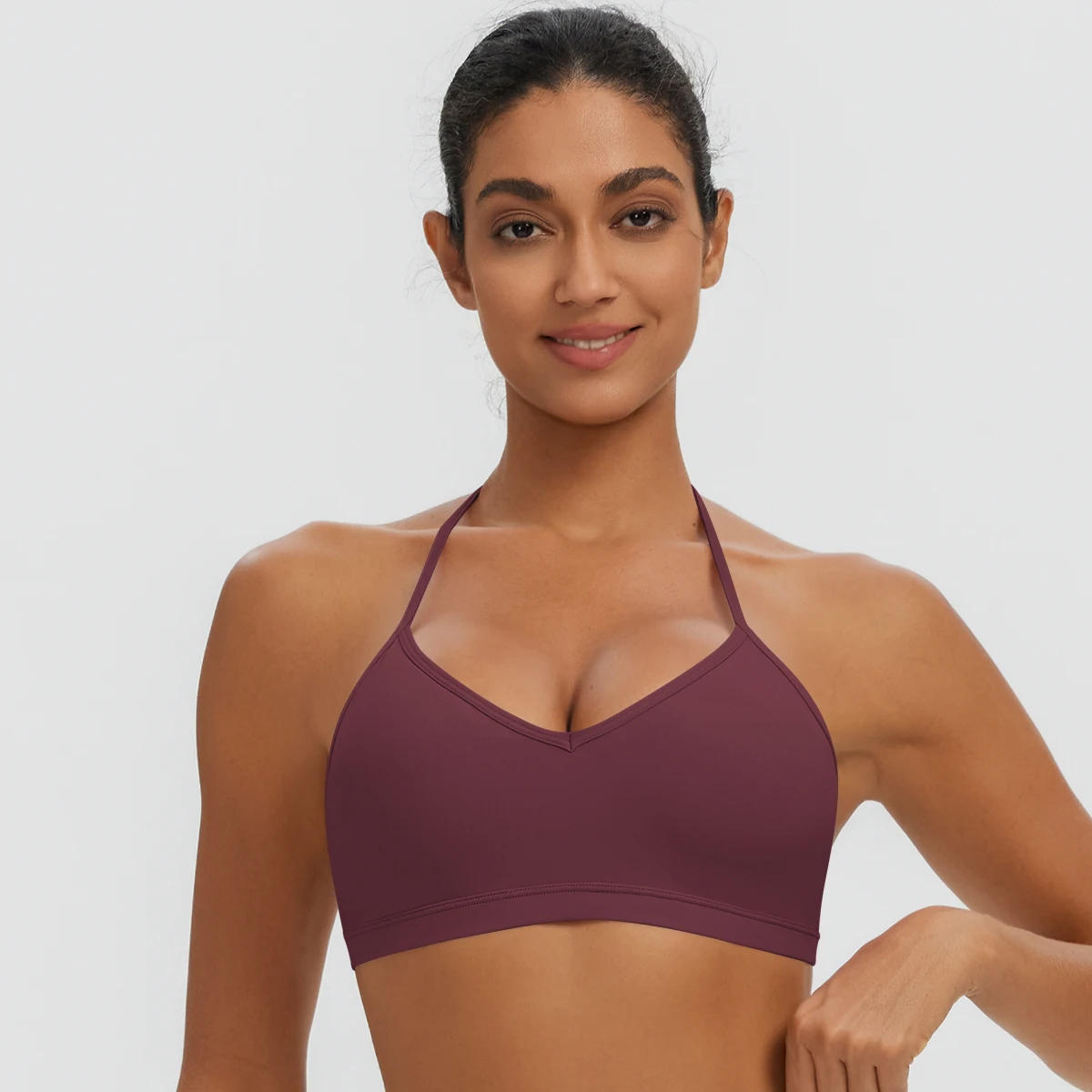Damen-Sommer-Tanktops, einfarbig, mit Raffung, Yoga-BH, sexy, schöner Rücken, dünne Schulterträger, Sport-BH, Fitness-BH, Lauf-BH – Detail 15