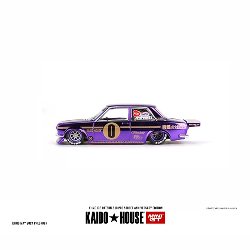 Kaido House + MINIGT 1:64 Model Car Datsun 510 Pro Street Anniversary Edition Alloy Die-Cast Vehicle #138 Metal Purple