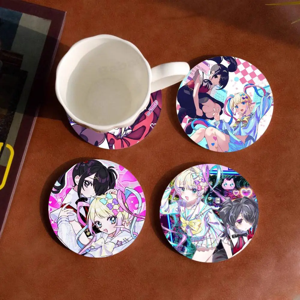 Needy Girl Streamer Overload Anime Wood Coaster Set - Heat Resistant for Tea & Coffee, Home Cafe Decor Holiday Gift