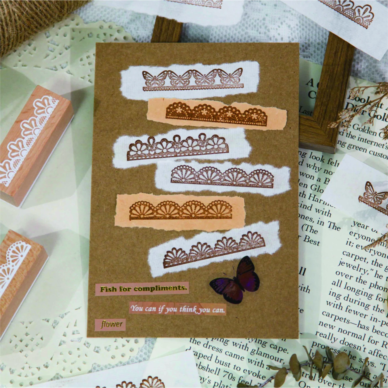 Selos de borracha acrílicos para Scrapbooking, Lace Flower Language Series, selo padrão, papelaria DIY, 6 Pc Lote