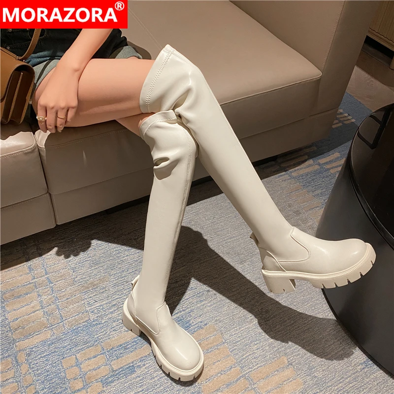 

MORAZORA 2024 New Fashion Stretch Over The Knee Boots Women Autumn Winter Thigh High Boots Ladies Long Boots Fashion Ladies Shoe