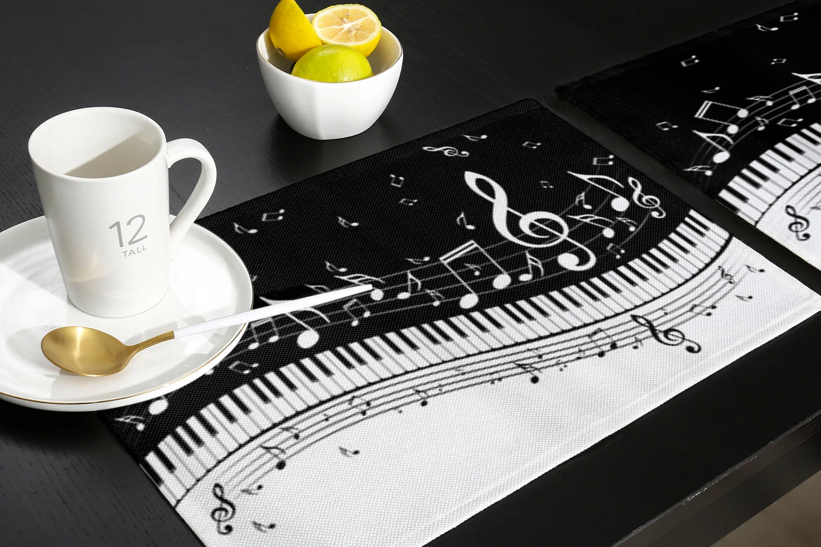 4/6pcs Set Piano Keys And Musical Notes Table Mat For Dining Table Kitchen Accessories Linens Placemat Tea Coaster Pads