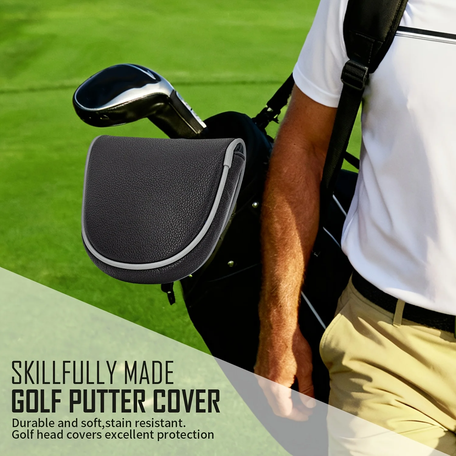 1pc Blank Design Golf Putter Headcover, Semi-Circular Putter Cover, PU Material with Premium Embroidery, Fits Most Brands image 3