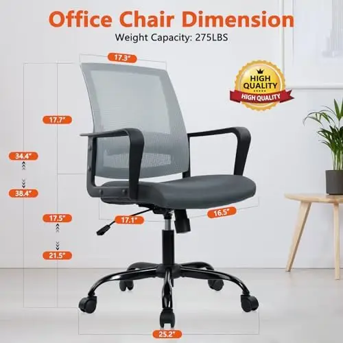 Ergonomic Mesh Office Chair with Adjustable Lumbar Support, 4 Pack - Gray