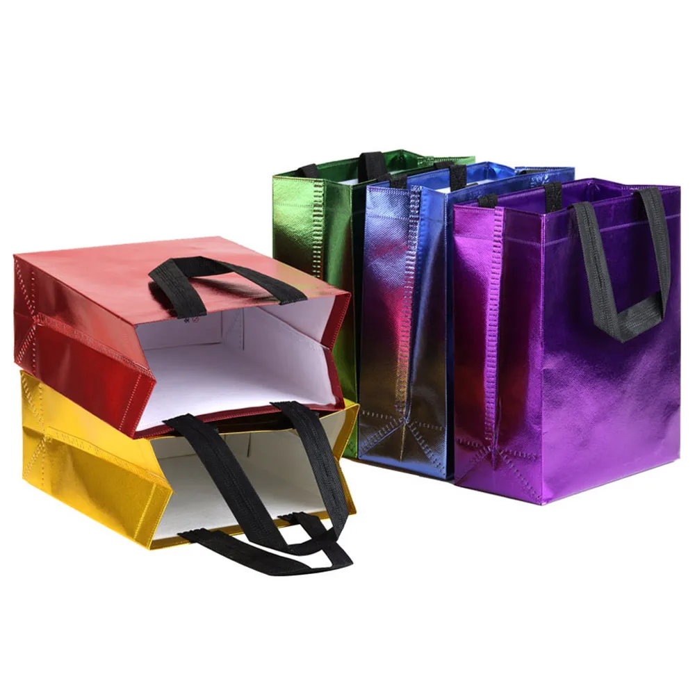 2/5/10Pcs Shiny Gift Bag Non-woven Handbag Colorful Reusable Environmental Protection Business Wholesale Gift Bag