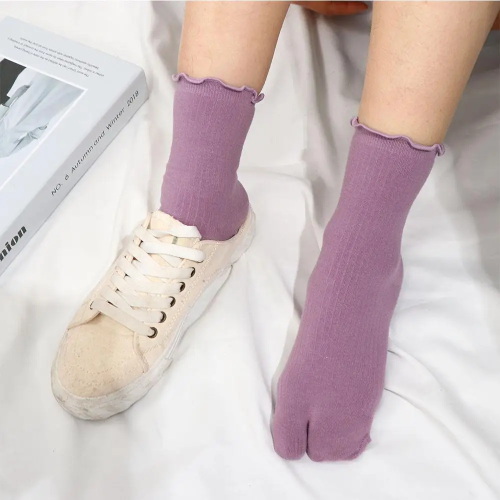 

Korean Fashion Candy Color Ruffles Two Finger Socks Women Harajuku Split Toe Socks Casual Middle Tube Cotton Socks