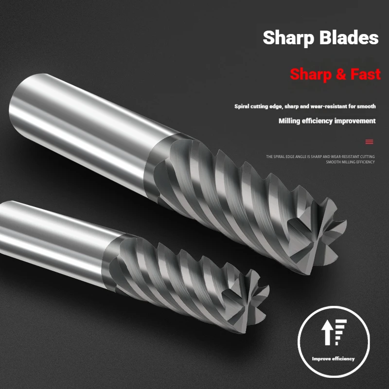 Coated Tungsten Steel End Mill 6 Flute Hard Alloy CNC Milling Tool Super Hard Ultra High Feed Rate Strong Cutting Efficiency
