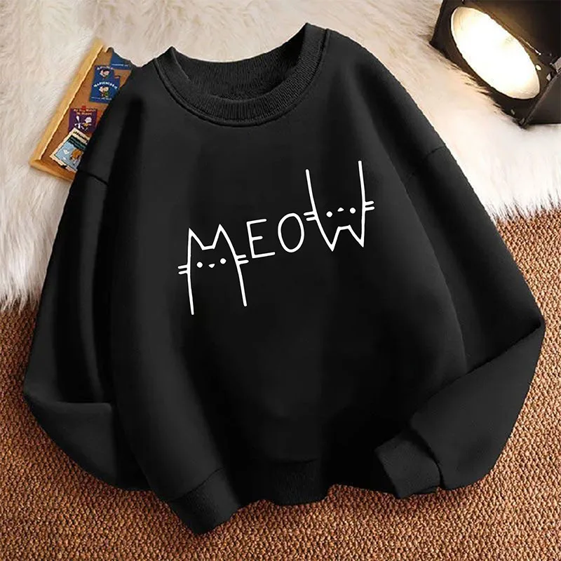Lustiger Meow-Katzen-Grafik-Kinder-Sweatshirt-Pullover, Frühlingsmode, Rundhalsausschnitt, Grafik-Hoodie für Jungen/Mädchen, Kinder-Kapuzenpullover
