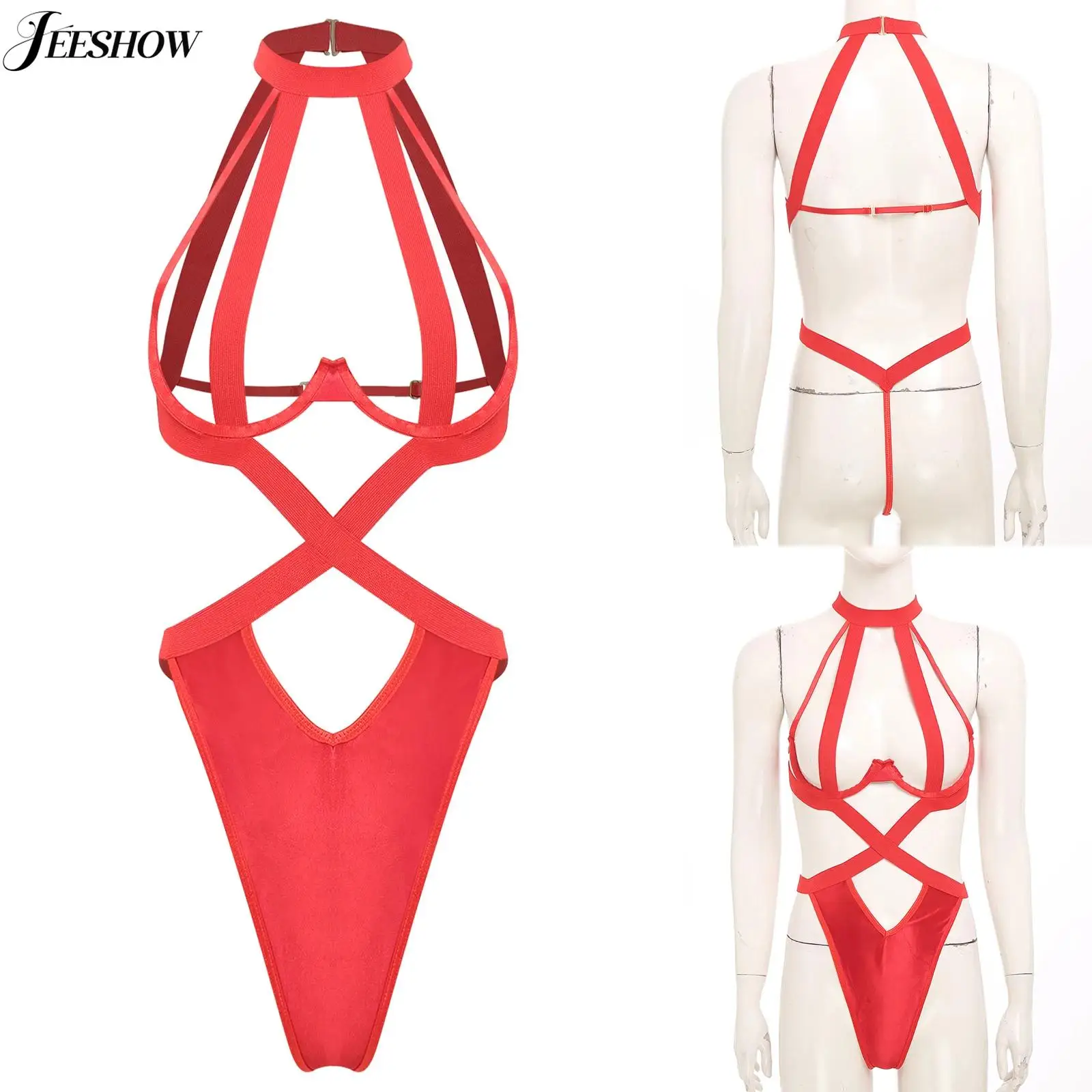 

Женское прозрачное боди с вырезами, цельное нижнее белье, ночное белье с лямкой на шее, без чашек, на косточках, купальник с высоким вырезом, ночное белье