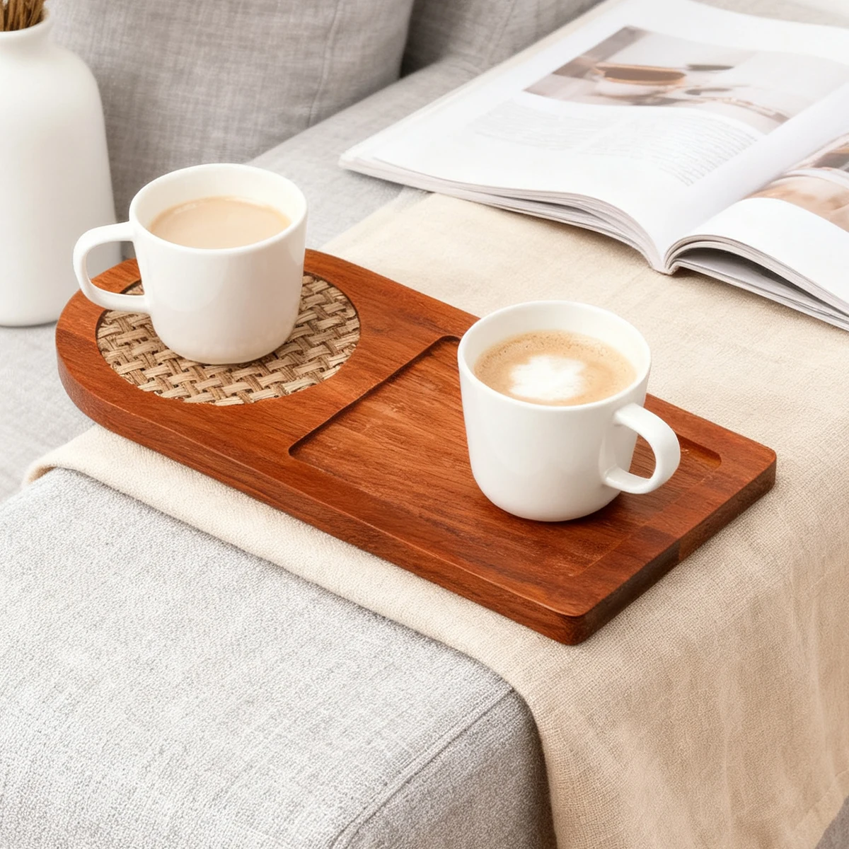 Untersetzer- und Desserttablett aus Holz – doppelseitiges Design für Kaffeetassen und süße Leckereien (28 cm lang, rutschfeste Oberfläche)
