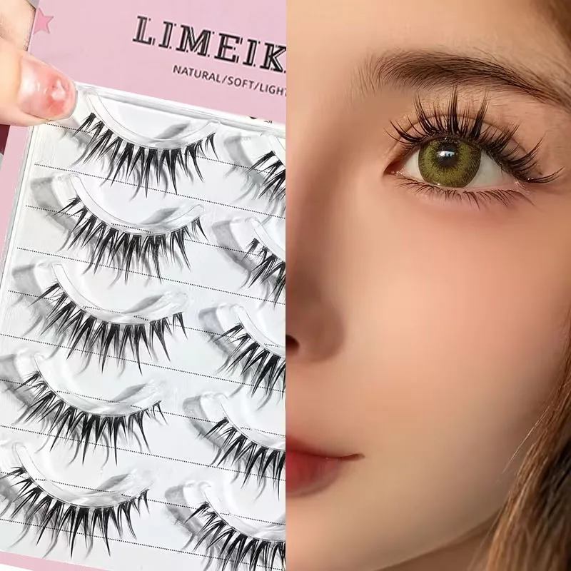 5 pairs of cute and sweet cartoon style false eyelashes, cat eye effect, mixed length of 10-15 millimeters, D-roll and C-roll
