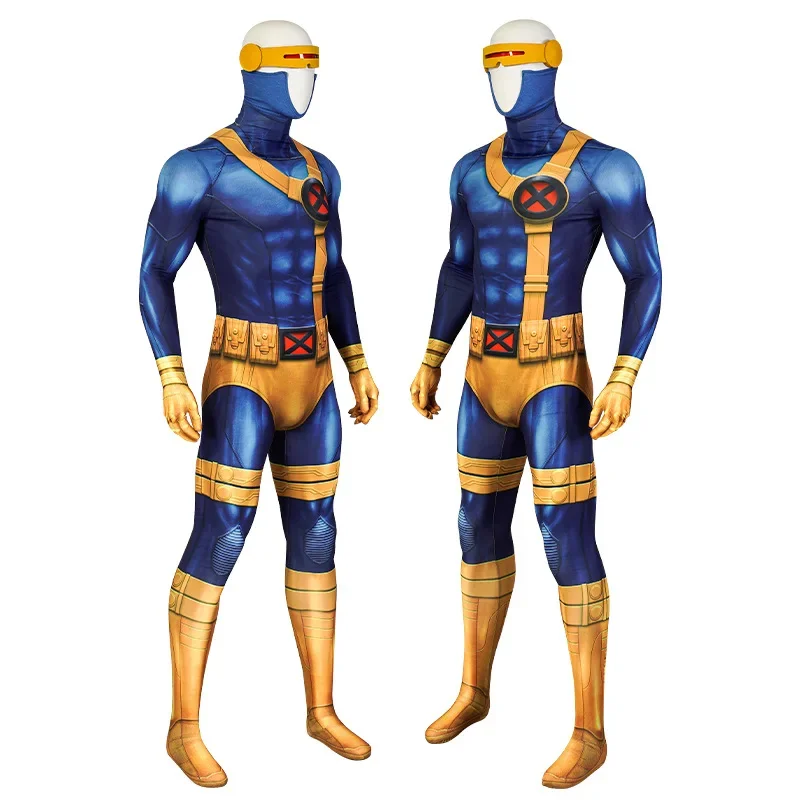 Cyclop Cosplay Costume 3D Print Bodysuit with Mask Glasses Hero Catcher Muscle Shade X Men Zentai Suit Halloween Outfit Adult