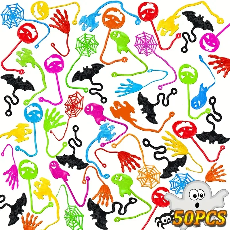 50pcs Halloween Sticky Hand Toys Kids Treat Or Trick Favors Stretchy Pumpkin Ghost Witch Gift Birthday Party Goodie Bag Filler