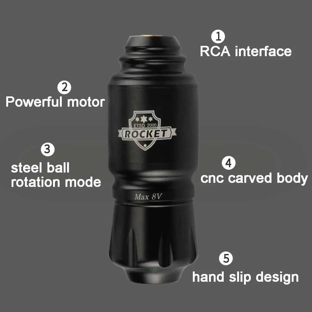 Rotary Mini Rocket Tattoo Machine Pen RCA Interface Permanent Makeup High Speed Powerful Motor Short Gun for Tattoo Body Artist