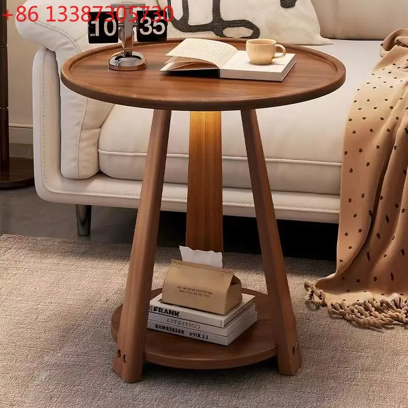 

Solid wood small round table simple movable small coffee table living room balcony