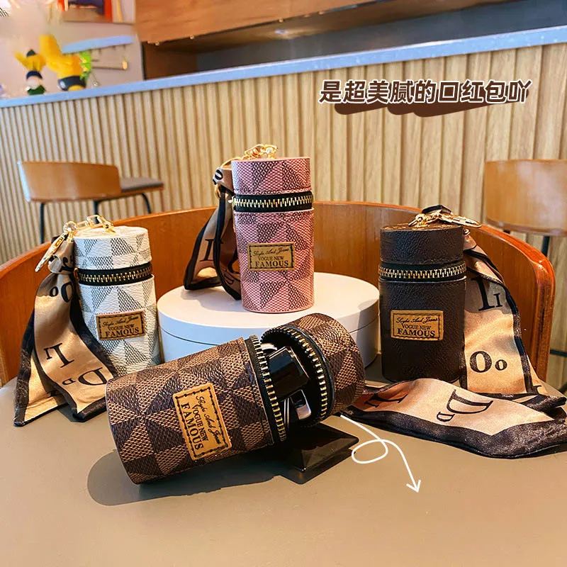Luxurious and Exquisite Personalized Storage Bag Leather Bucket Lipstick Bag Silk Scarf Key Chain Pendant Female Ornaments Key