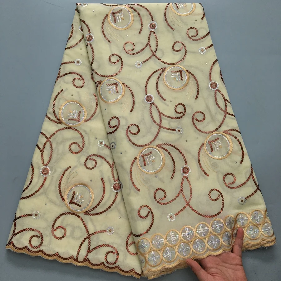 

​​Premium African Swiss Voile Lace Fabric 5Yards - Embroidered Floral Cotton With Sequins For Bridal Gowns, Evening Dresses